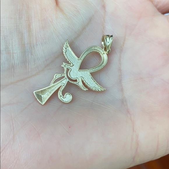 10K Solid Rose Gold Ankh Eye of Horus Necklace - Picture 7 of 7